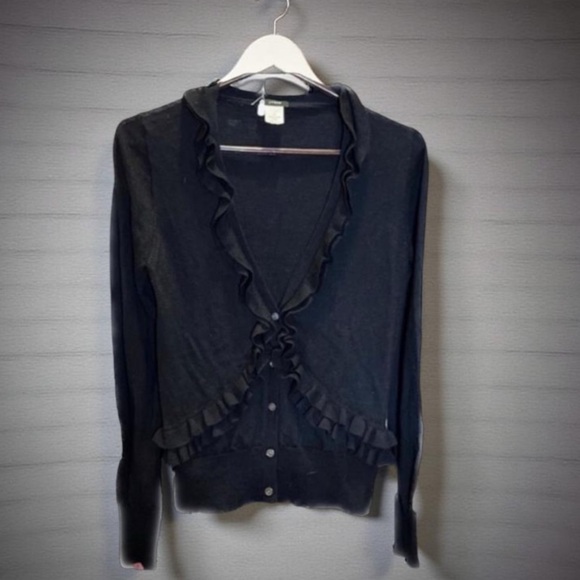 J. Crew Black wool with Ruffles from and back cardigan Size medium - Picture 10 of 11